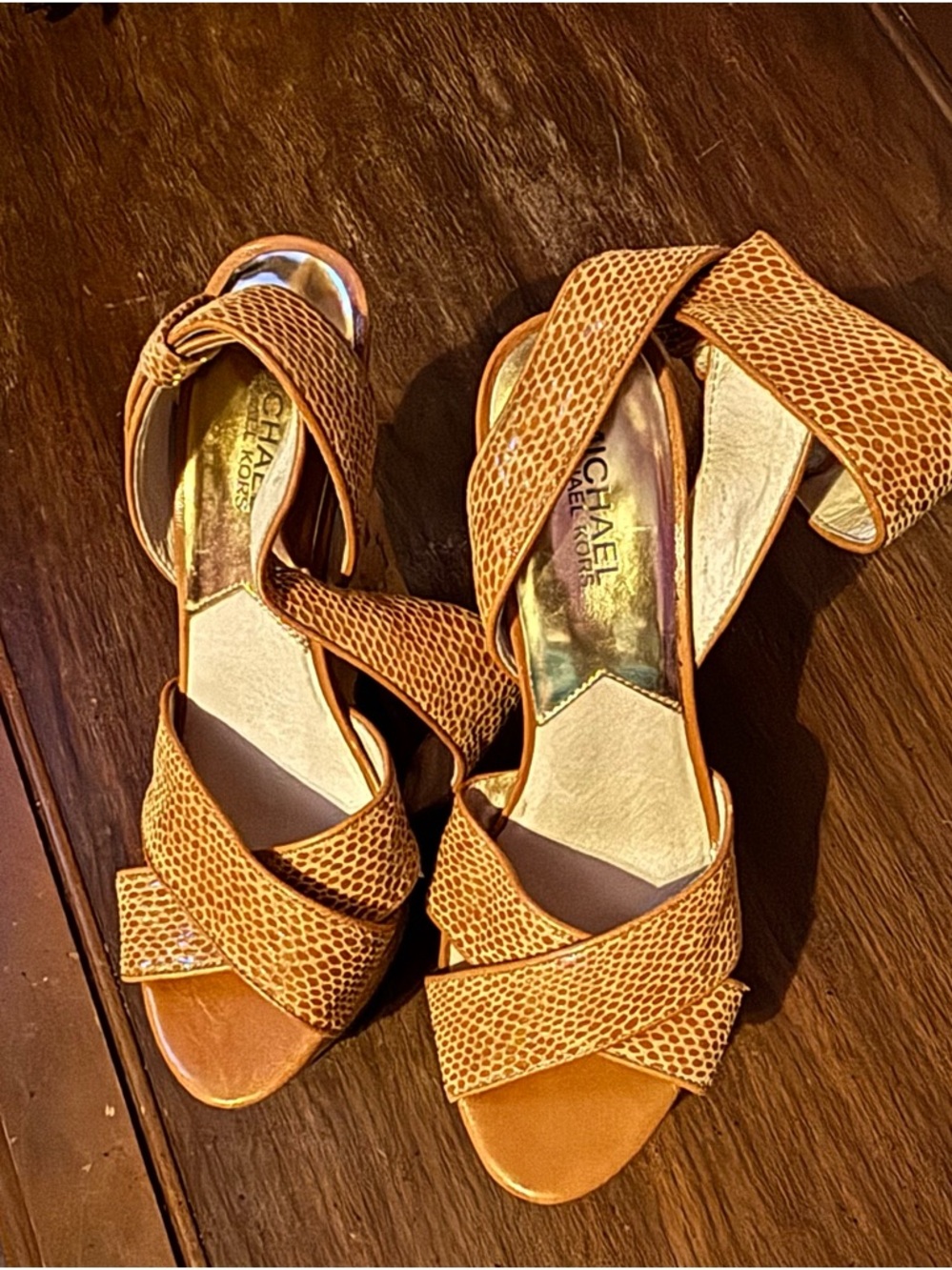 MICHAEL Michael Kors Cognac Textured Crisscross Heels